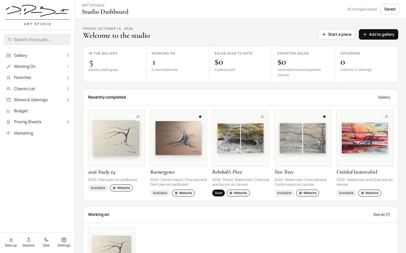 The studio app’s dashboard.
