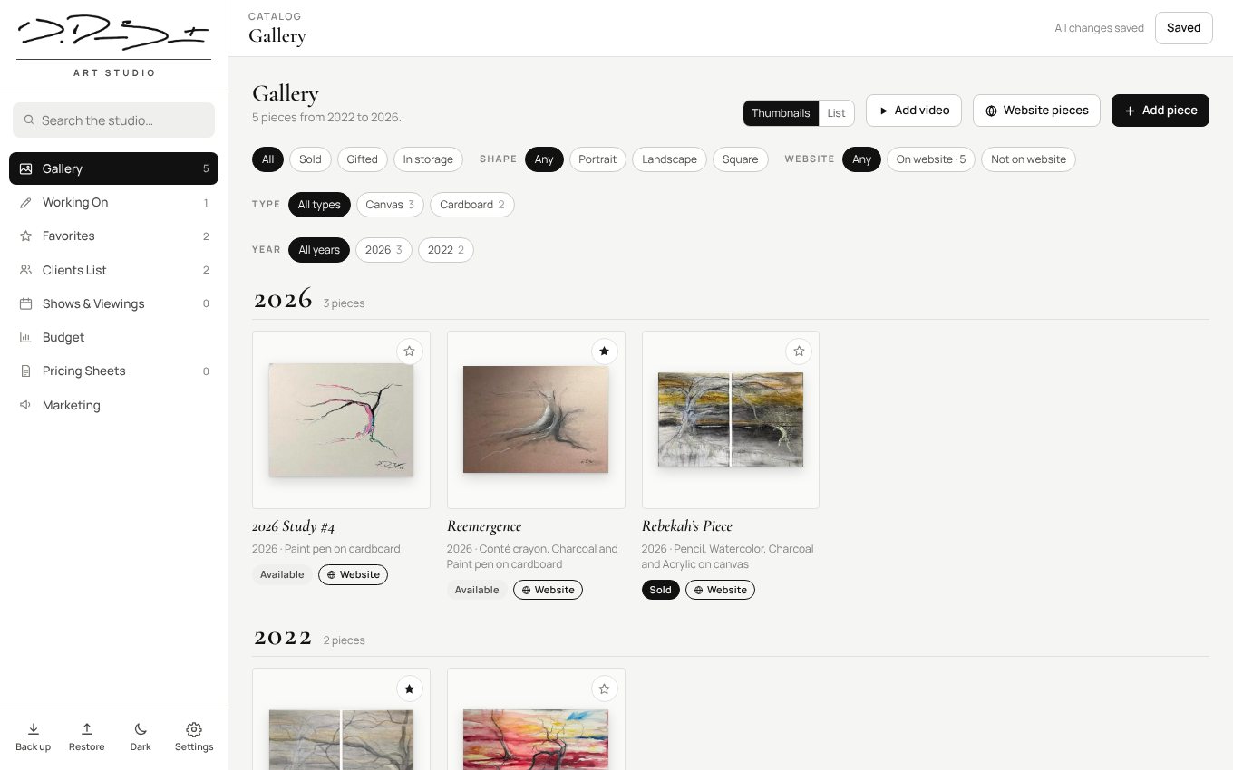 The studio app’s catalog.