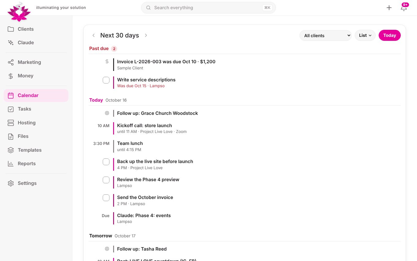 The calendar’s list view with business dates built in.
