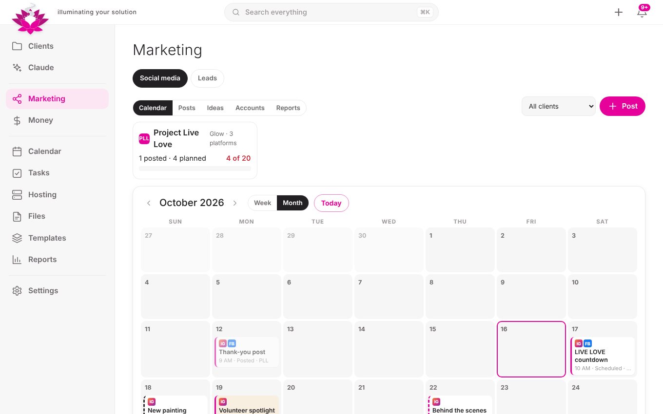 The social media calendar across every client.